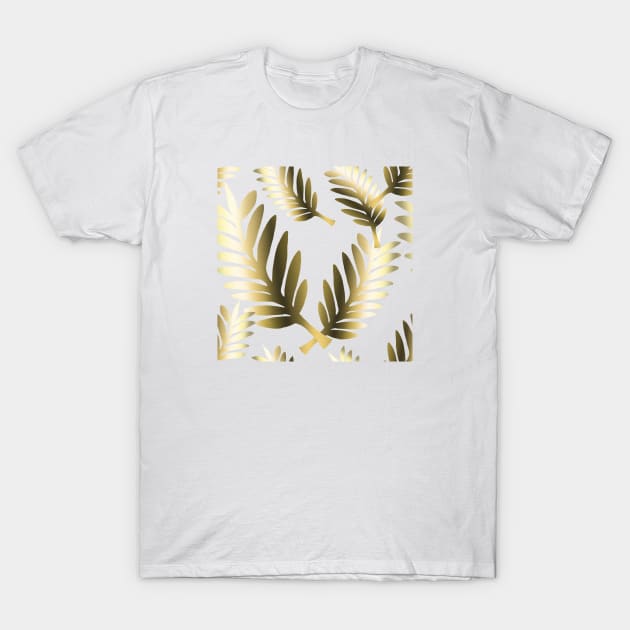 Gold Leaf Foil Pattern T-Shirt by MysticMagpie